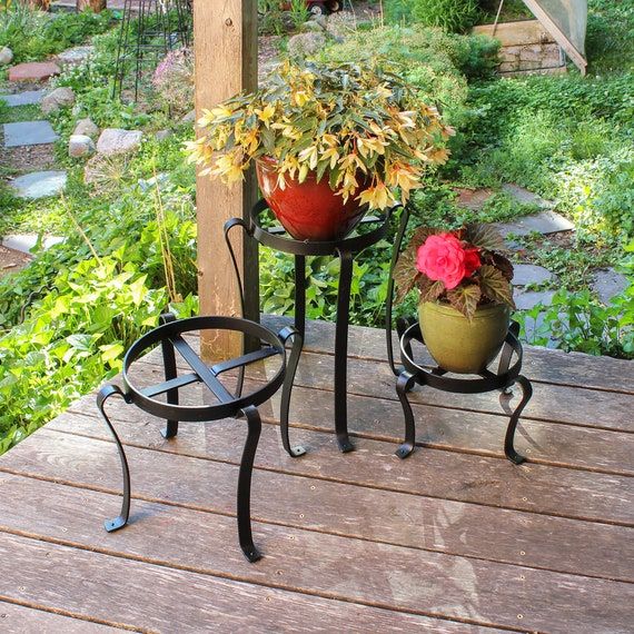 Large Wrought Iron Patio Plant Stand Indoor/Outdoor – Etsy Italia Inside Patio Flowerpot Stands (View 1 of 15)