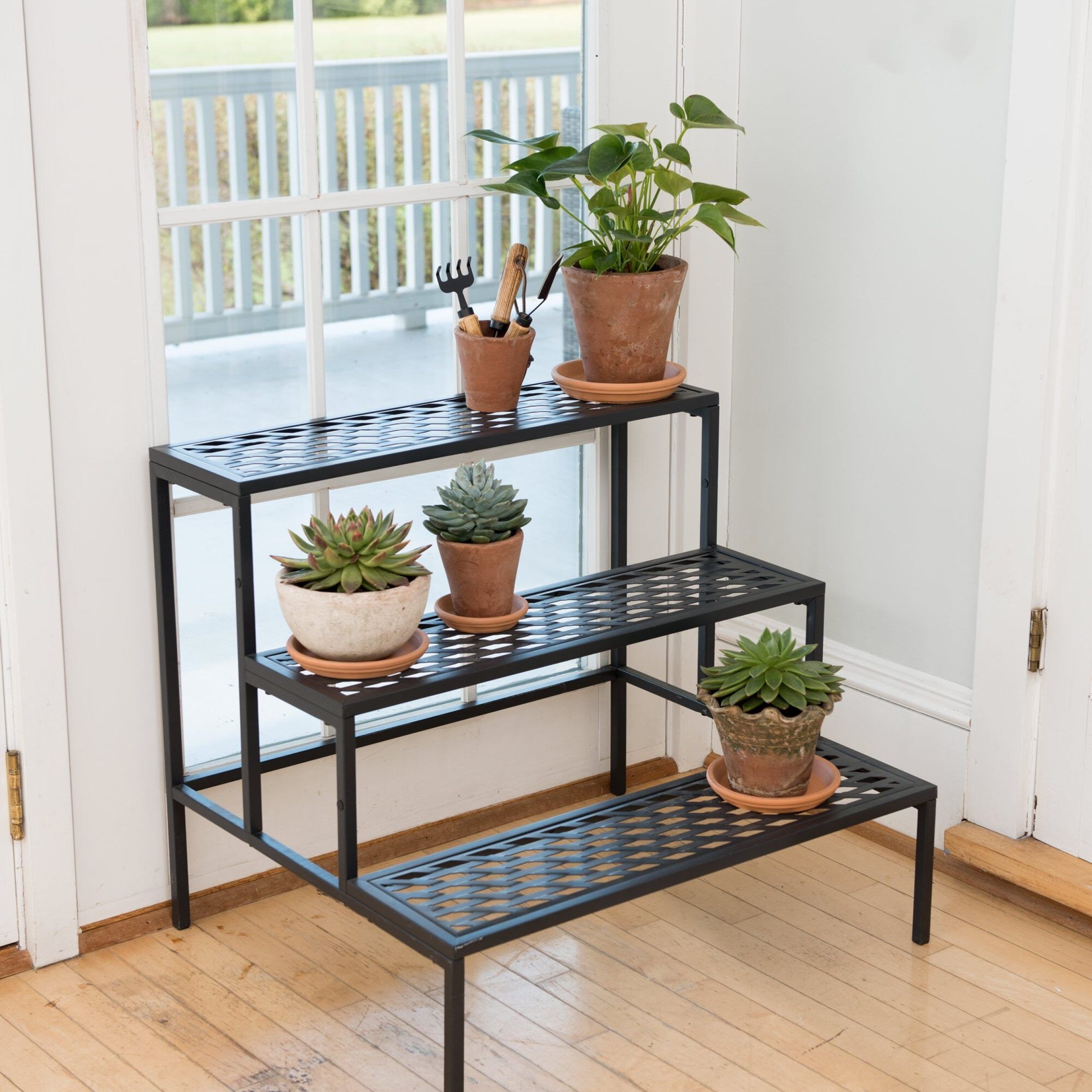 Lattice Multi Tiered Plant Stand – Black | Gardener'S Supply For Three Tier Plant Stands (View 4 of 15)