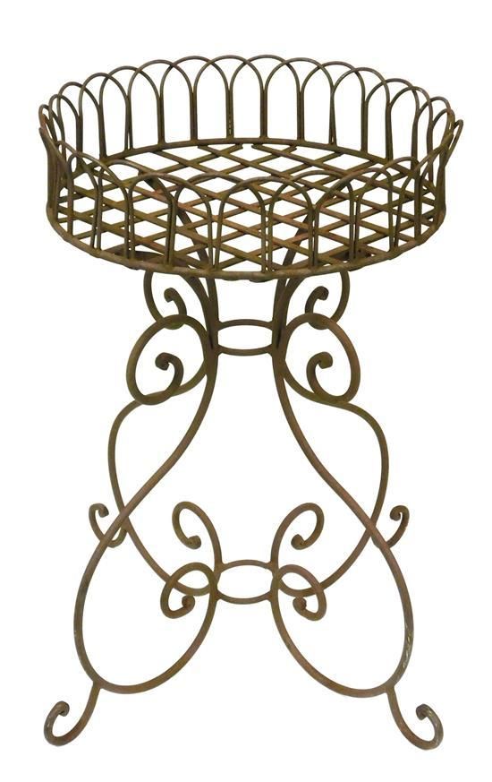 Lot – Garden: Iron Plant Stand, Scrolled Base With Four Feet, Aged Red  Finish, Wear Consistent With Age And Outdoor Use, Sold As Found, 33 For Iron Base Plant Stands (View 8 of 15)