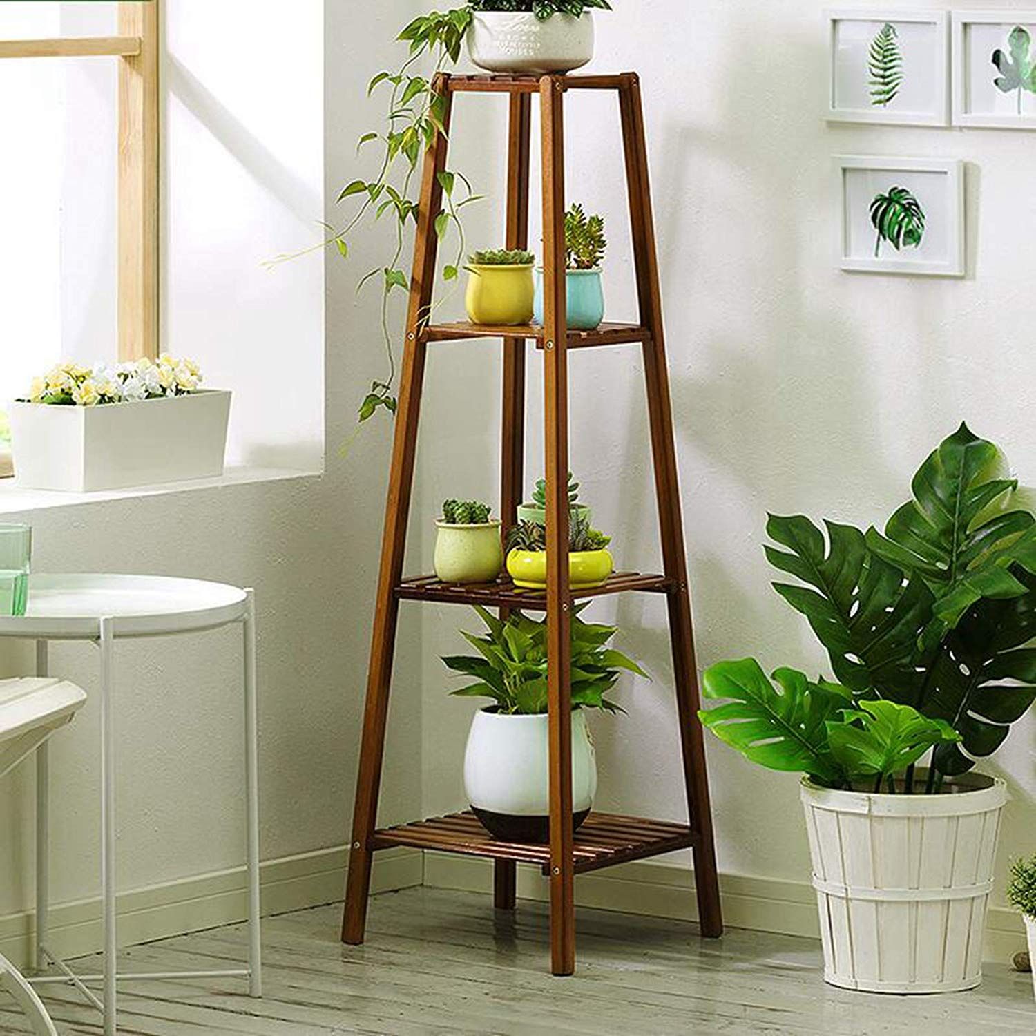 Magshion Bamboo 4 Tier Tall Plant Stand Pot Holder Small Space Table –  Walmart With Tall Plant Stands (View 9 of 15)