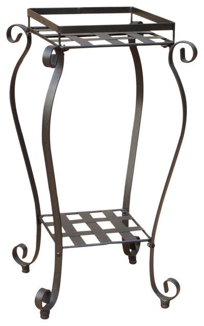 Mandalay Square Iron Plant Stand, Antique Black – Mediterranean – Planter  Hardware And Accessories  International Caravan | Houzz For Iron Square Plant Stands (View 3 of 15)