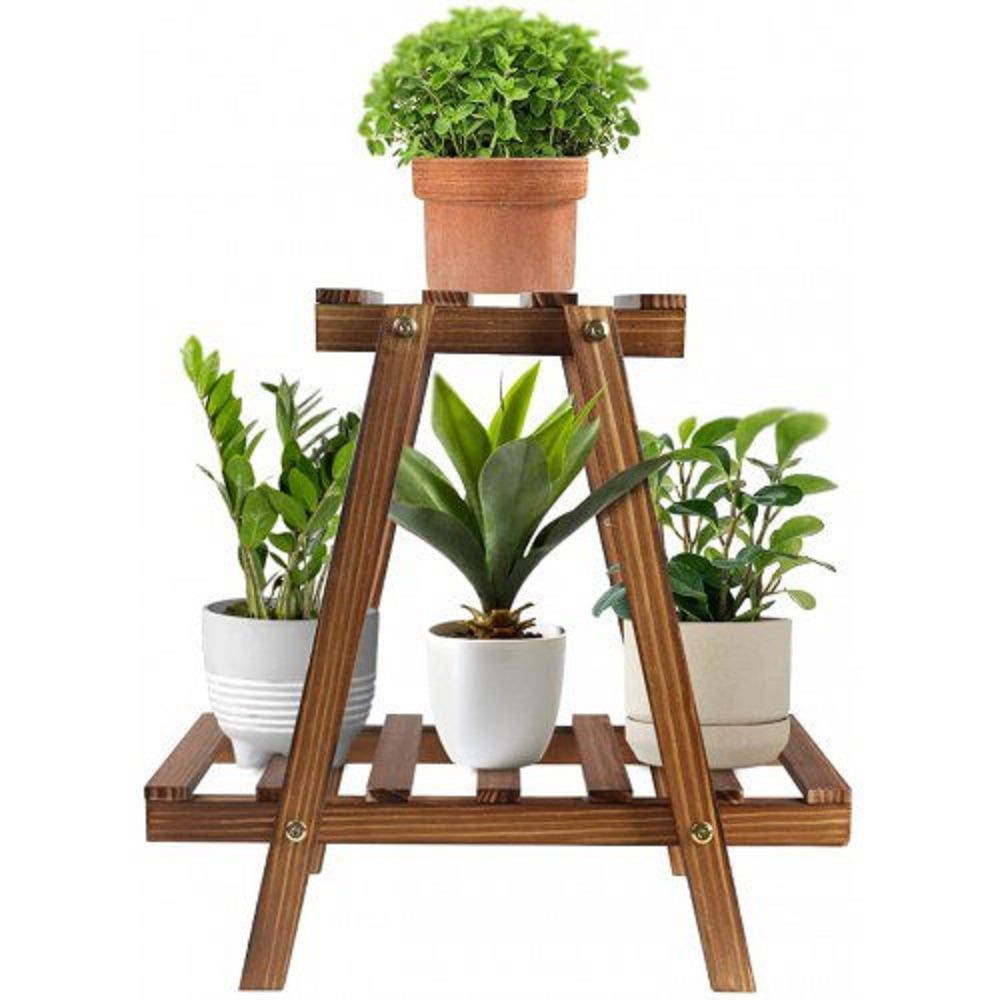 Meidong Plant Stand For Indoor Plants, Outdoor Tiered Plant Shelf For  Multiple Plants, 2 Tiers 4 Potted Wood Plant Holder Table Stand For Patio  Garden Living Room Yard(15. 7" X  (View 13 of 15)