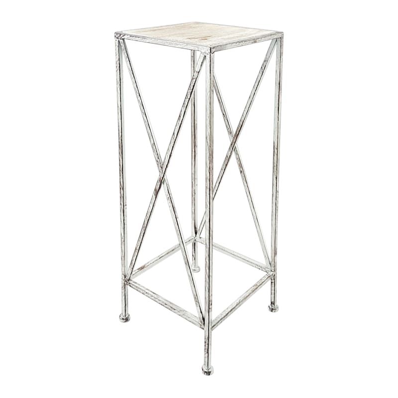 Metal Plant Stand With Wood Top Grey, Large | At Home Regarding Weathered Gray Plant Stands (View 9 of 15)
