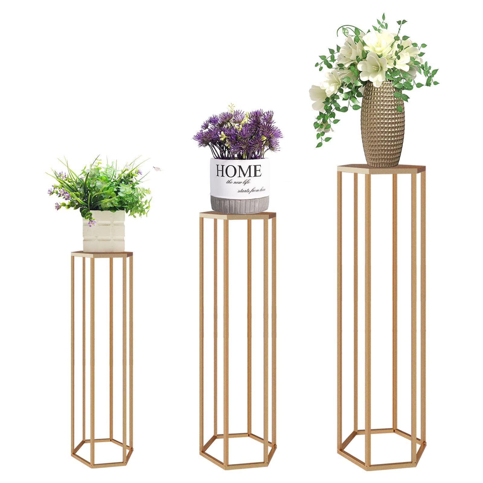 Mxfurhawa Plant Stand Set Of 3 Hexagon Metal Plant Shelf For Indoor And  Outdoor, Gold – Walmart For Hexagon Plant Stands (View 7 of 15)