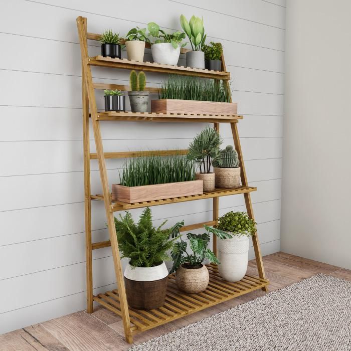 Nature Spring Ladder Plant Stand 4Tier Freestanding Storage Shelf  Tan –  20434518 | Hsn Throughout 4 Tier Plant Stands (View 7 of 15)