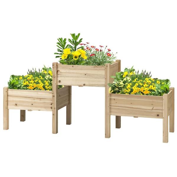 Outsunny Natural Fir Raised Garden Bed With Freestanding Wooden Plant Stand  (3 Tier) 845 545Nd – The Home Depot Inside Greystone Plant Stands (View 9 of 15)