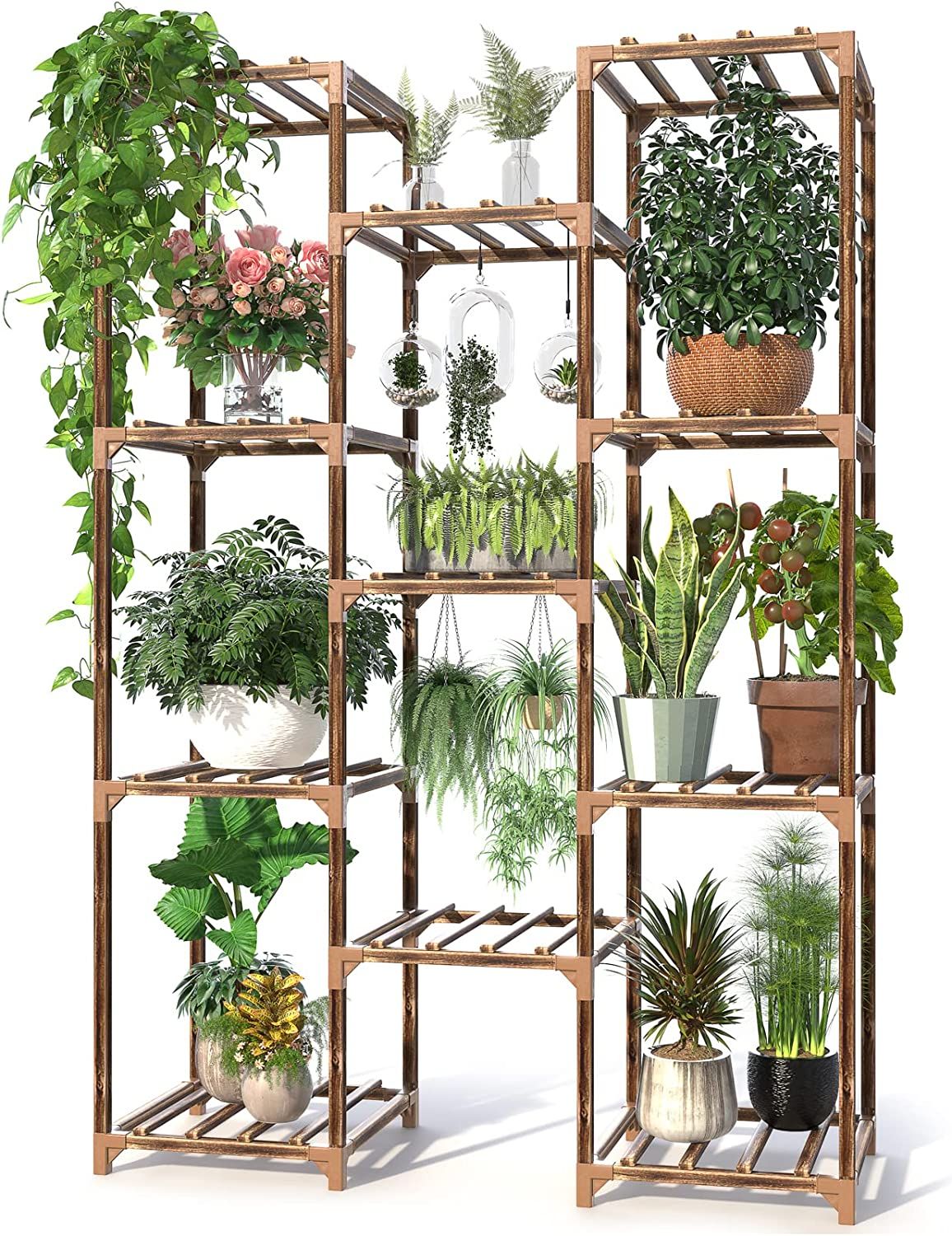 Plant Stand Indoor Outdoor,11 Tiered Tall Wood Flower Stands Large Plant  Shelf M | Ebay Throughout Wide Plant Stands (View 14 of 15)