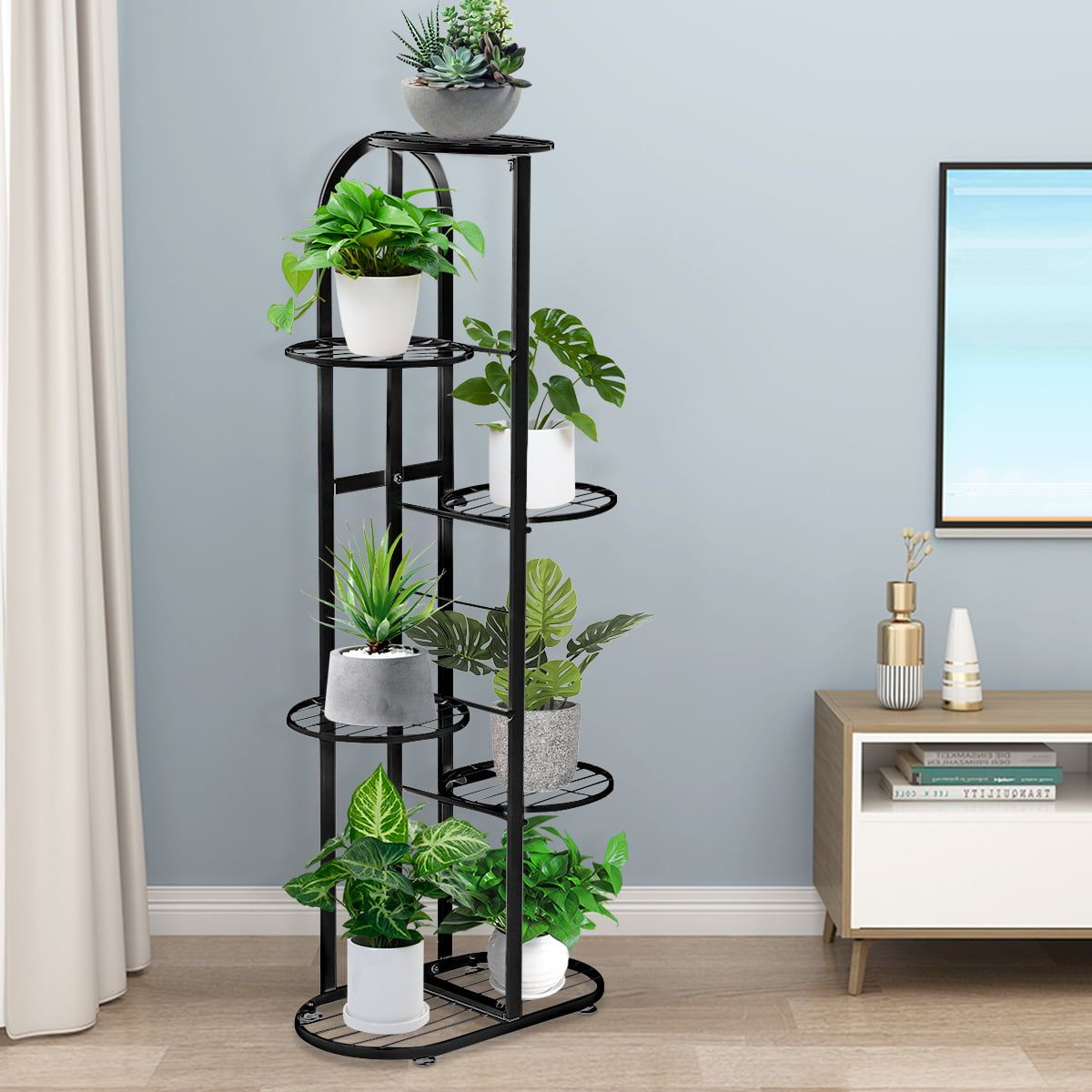 Plant Stand Metal 6 Tier 7 Potted Multiple Flower Pot Holder Shelf Indoor  Outdoor Planter Display Shelving Unit For Patio Garden Corner Balcony  Living Room – Walmart With Metal Plant Stands (View 8 of 15)