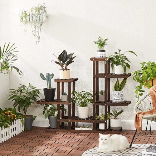 Plant Stand Rustic Dark Brown | Songmics For Rustic Plant Stands (View 4 of 15)