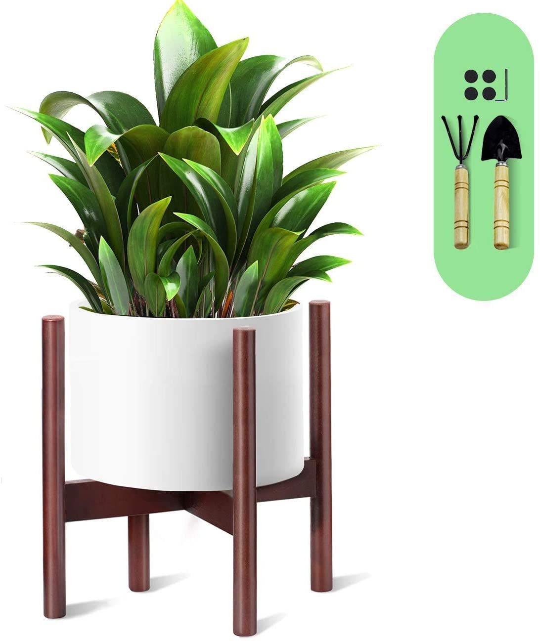 Plant Stand Wooden 10 Inch With 1 Trowel And 1 Rake Beech Wood Flower Stand  Pot Stand Plant Stand Holder Pot Not Included – Walmart Throughout 10 Inch Plant Stands (View 1 of 15)