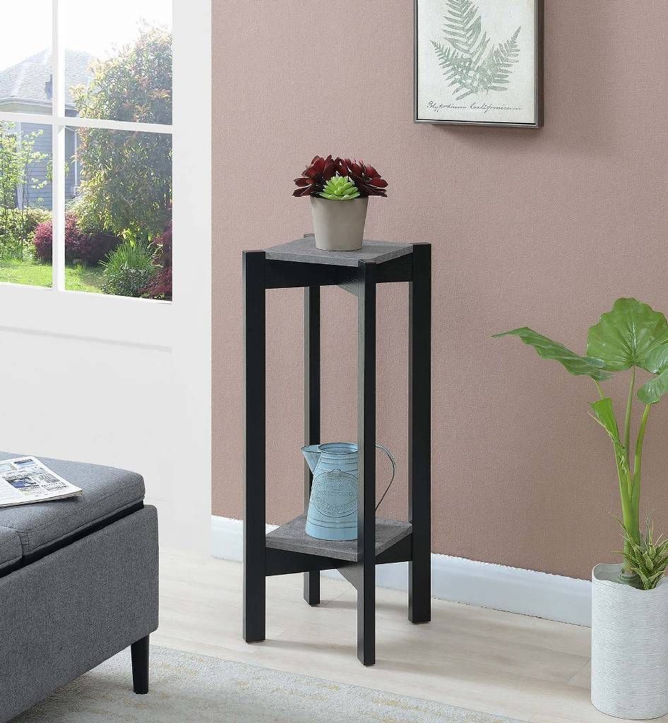 Planters & Potts Deluxe Square Plant Stand In Faux Cement/Black –  Convenience Concepts 121156Cmbl Throughout Deluxe Plant Stands (View 8 of 15)