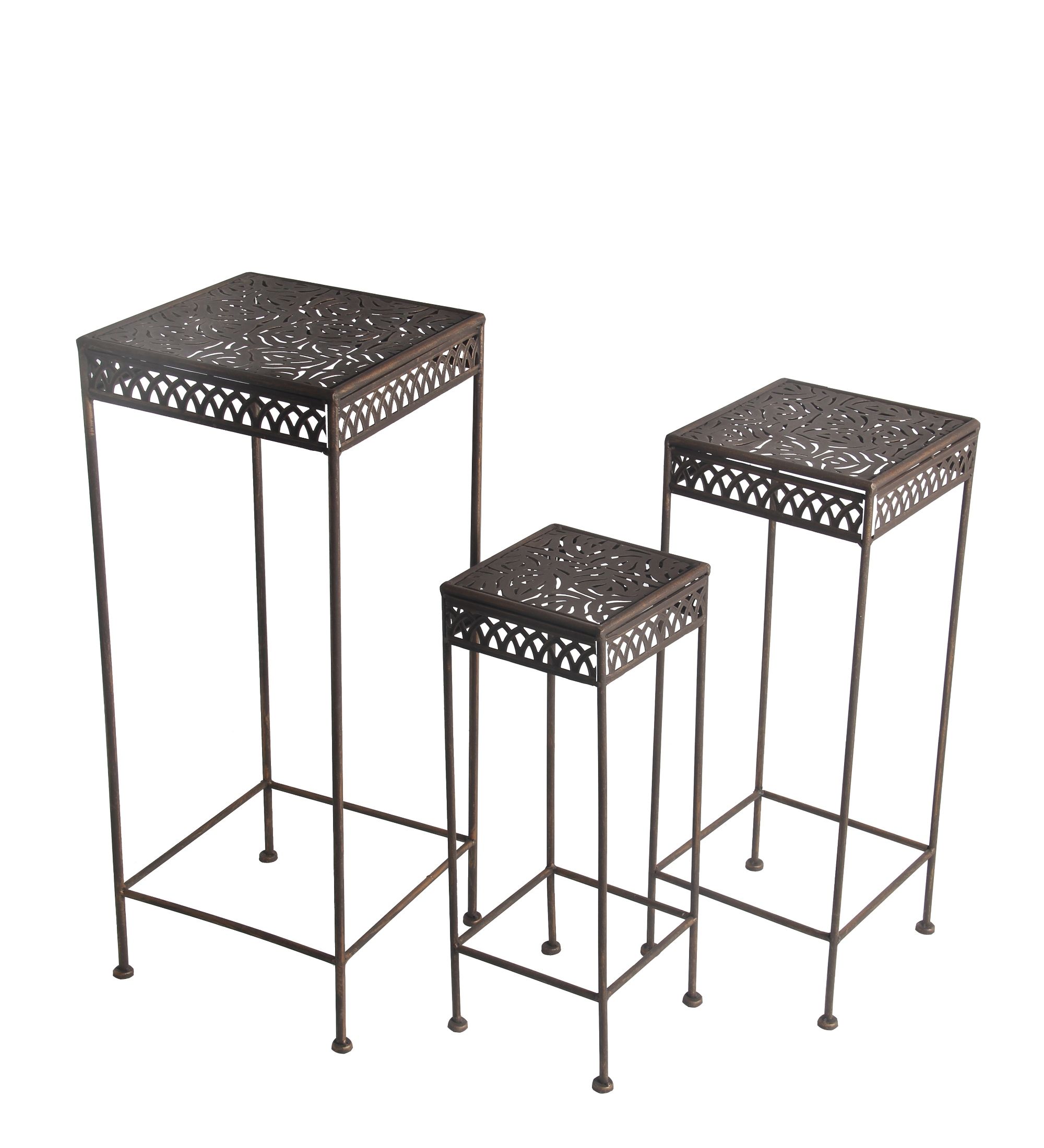 Privilege International Square Dark Bronze Finished Iron Plant Stand With  Square Brace Base – Set Of 3 – Walmart With Regard To Iron Square Plant Stands (View 14 of 15)