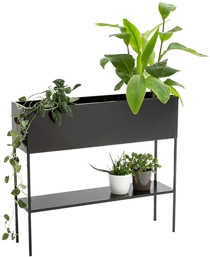 Ray Wrought Iron Plant Stand,Nordic Style,Indoor Raised Rectangular Planter  Box, Elevated Flower Pot Stand Holder With Shelf, Black Metal Frame |  Wrought Iron Plant Stands, Rectangular Planter Box, Plant Stand Indoor Pertaining To Plant Stands With Flower Box (View 4 of 15)