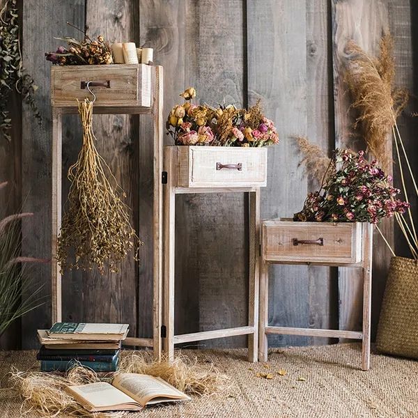 Rustic Solid Wood Ladder Foldable Plant Stand In Distressed Homary With Regard To Rustic Plant Stands (View 15 of 15)