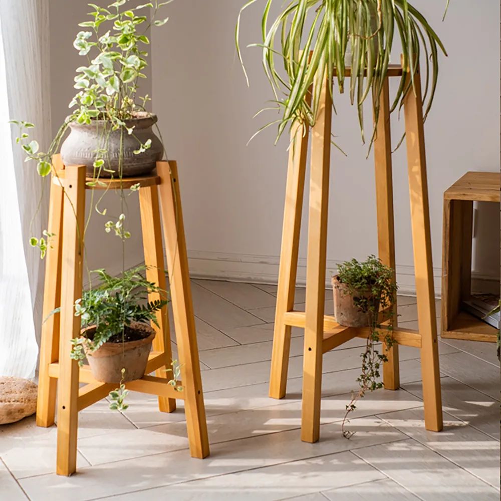 Rustic Wooden Plant Stand Set Of 2 For Indoor Homary Within Rustic Plant Stands (View 8 of 15)