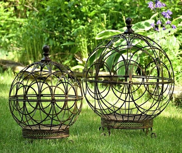 Set Of 2 Iron Globe Plant Stands With Antique Blue Finish In Globe Plant Stands (View 4 of 15)