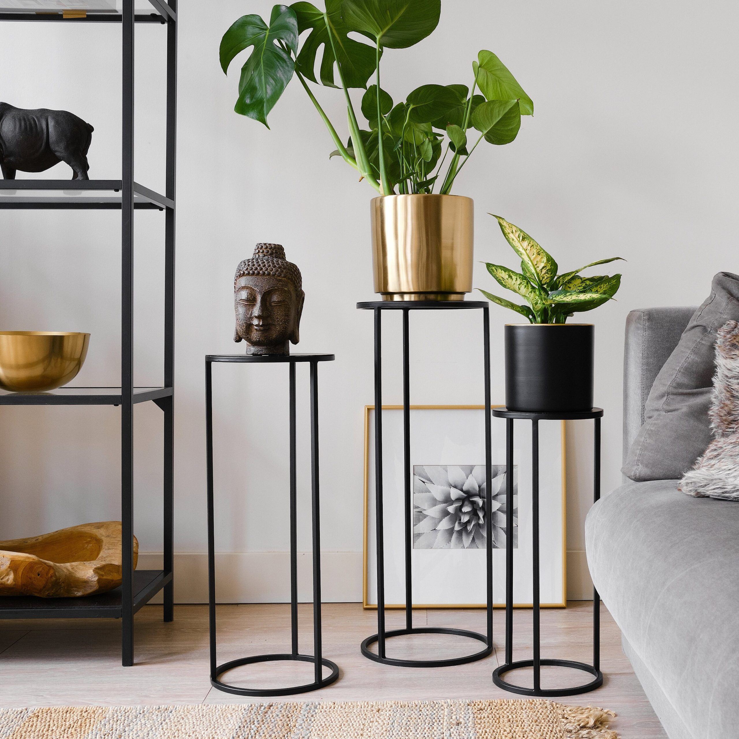 Set Of 3 Metal Plant Stand Nesting Display End Table Round – Etsy Canada With Black Plant Stands (View 8 of 15)