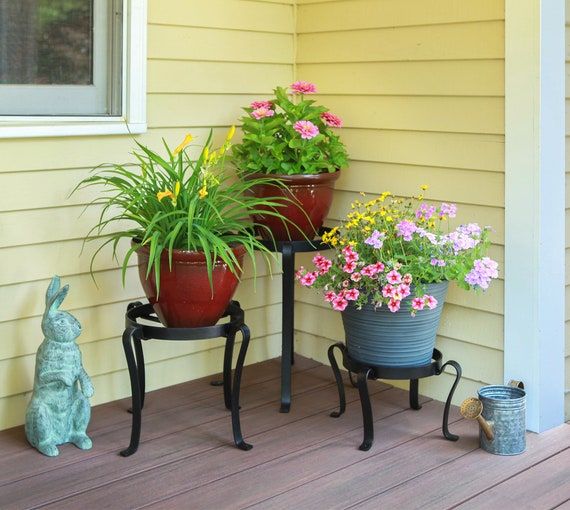 Set Of 3 Patio Planter Stands Wrought Iron Indoor/Outdoor – Etsy Italia With Patio Flowerpot Stands (View 9 of 15)