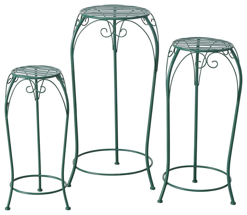 Set Of 3 Plant Stand, French Country Tall Design With Curve Base And  Slatted Top – Mediterranean – Planter Hardware And Accessories  Decor  Love | Houzz Within Iron Base Plant Stands (View 14 of 15)