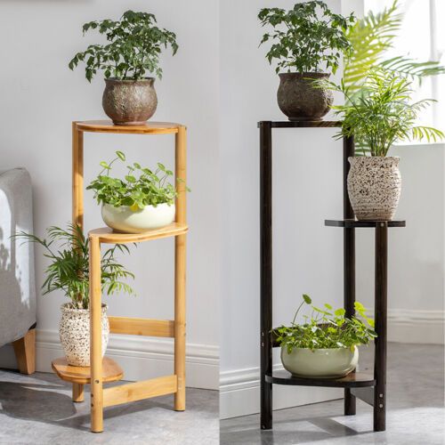 Simplicity Bamboo Plant Stand 3 Tier Corner Plant Display Shelves Garden  Outdoor | Ebay Regarding Three Tiered Plant Stands (View 11 of 15)