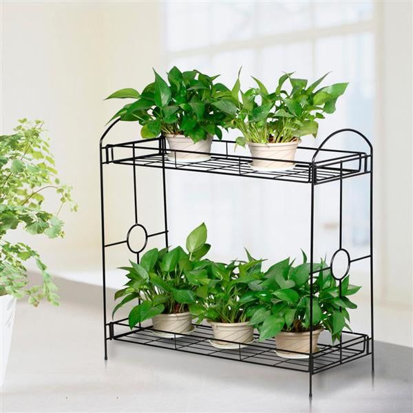 Smilemart 2 Tier Metal Plant Stand W/Tray Design And 32 Inch Height Black –  Walmart For 32 Inch Plant Stands (View 3 of 15)