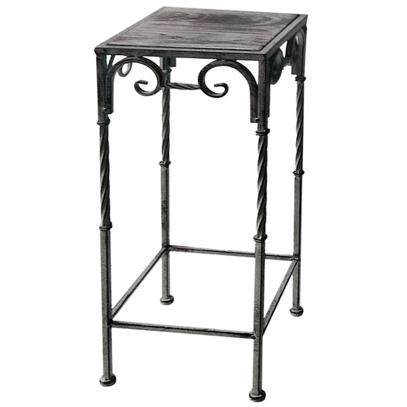 Square Wood Top Plant Stand With Rustic Twist Metal Leg, Large | At Home |  The Home Decor & Holiday Superstore Throughout Iron Square Plant Stands (View 12 of 15)