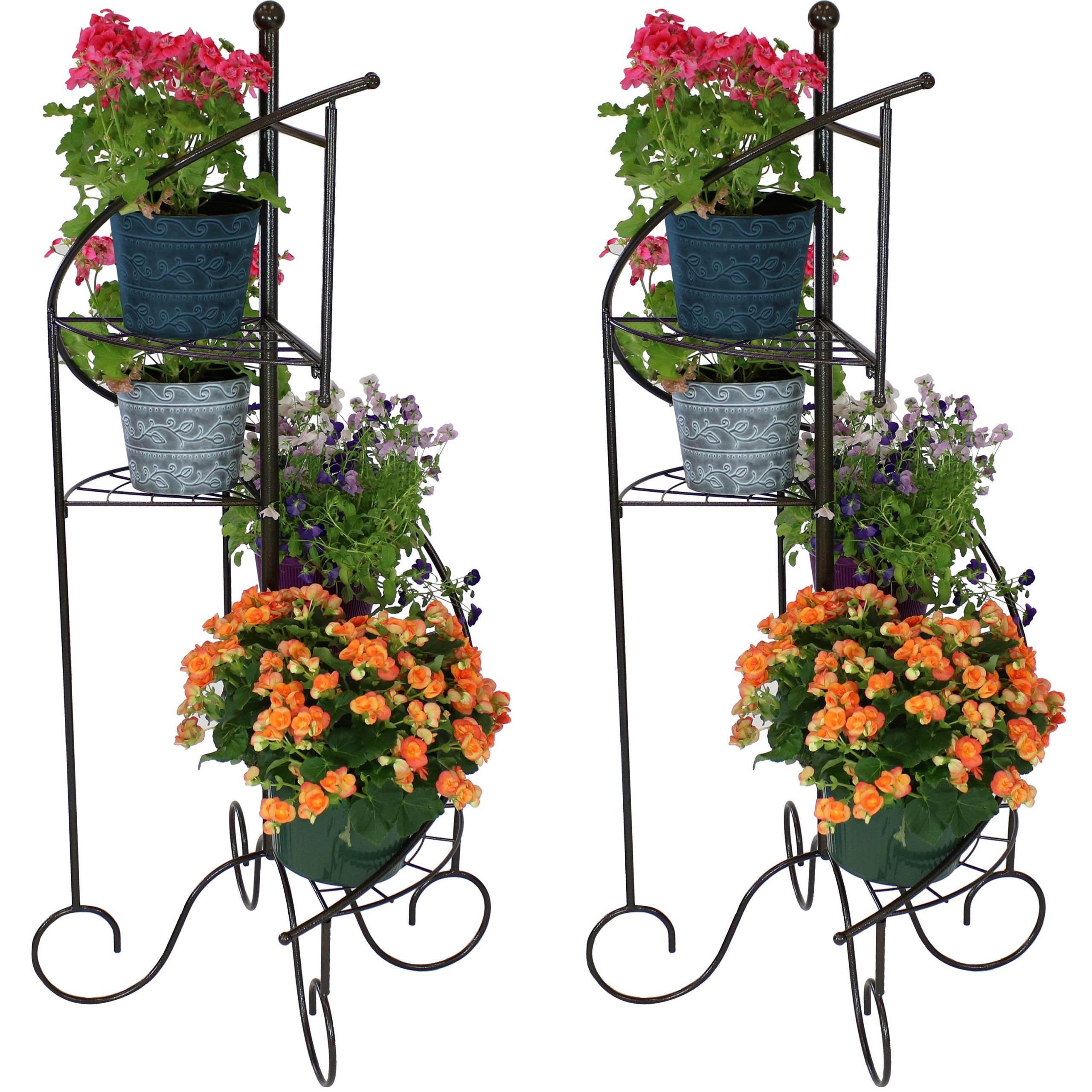 Sunnydaze Indoor/Outdoor Iron Metal 4 Tiered Potted Flower Plant Stand With  Spiral Staircase Design – 56" – Black – 2Pk – Walmart Regarding Iron Base Plant Stands (View 12 of 15)