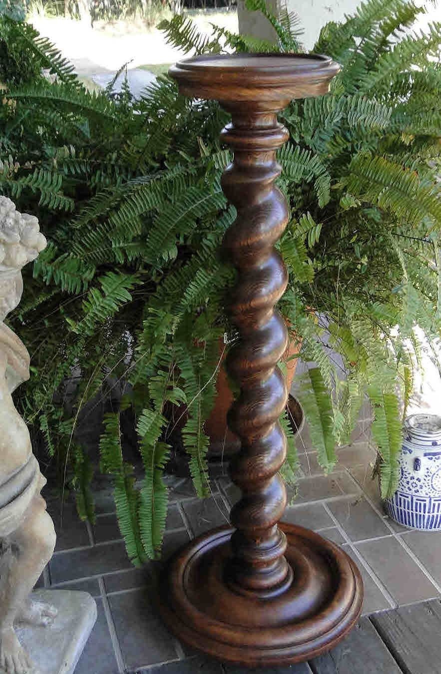 Tall Antique French Carved Oak Barley Twist Pedestal Plant Stand Bronze  Display In Carved Plant Stands (View 13 of 15)