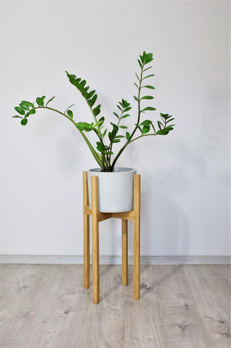 Tall Plant Stands Made Of Natural Oak Wood (View 13 of 15)