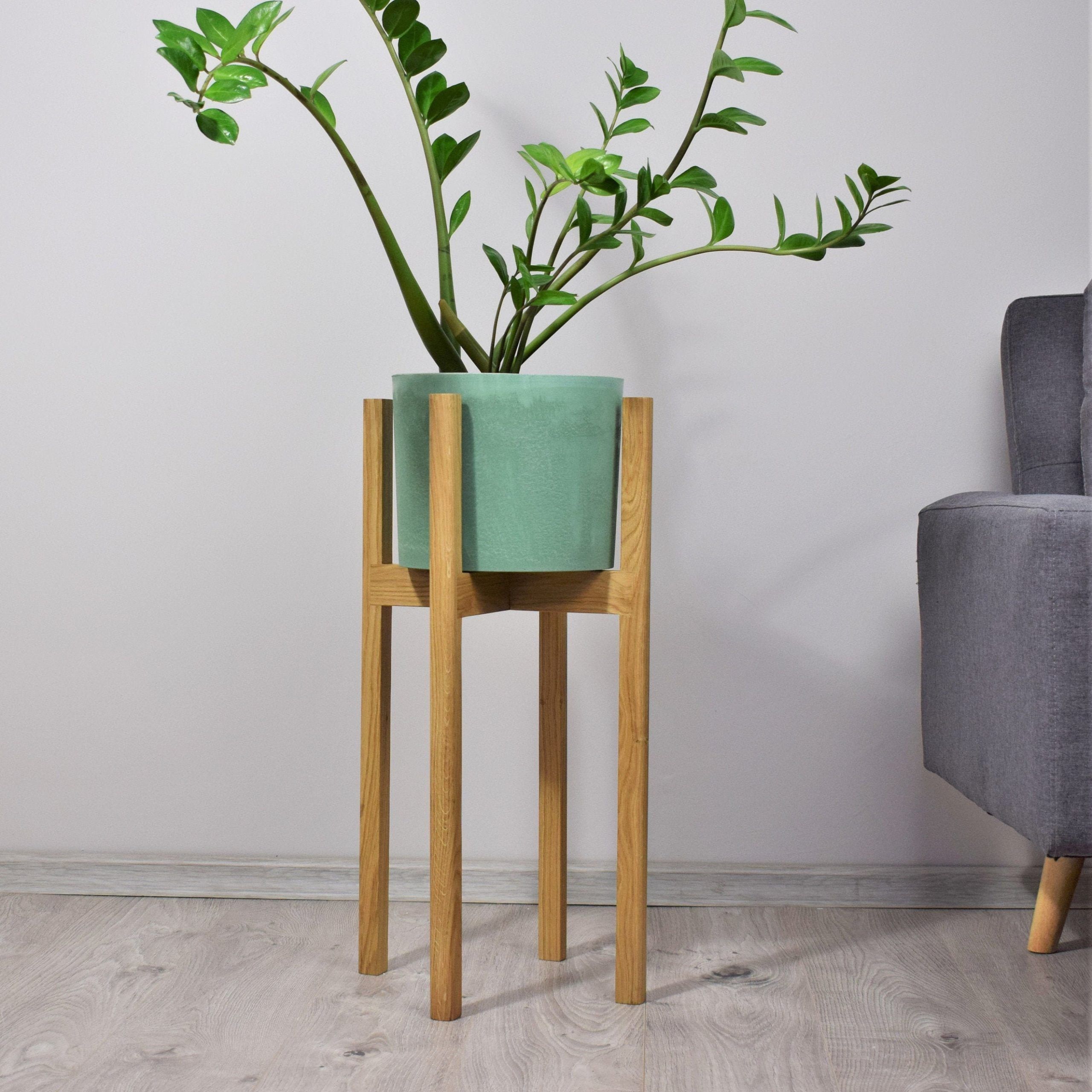 Tall Plant Stands Made Of Natural Oak Wood (View 3 of 15)