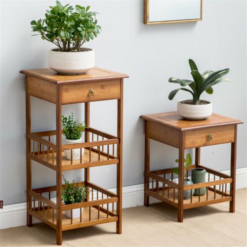 Telephone Table Plant Stand Bedside End Table Hall Lamp Wood Unit Side  Drawer | Ebay For Plant Stands With Side Table (View 4 of 15)