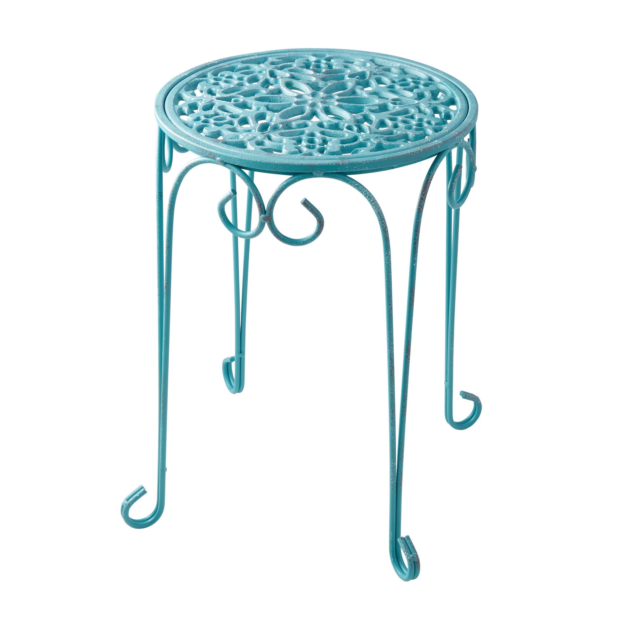 The Pioneer Woman 16" Cast Iron Plant Stand Teal Color With Distressed  Finish – Walmart For 16 Inch Plant Stands (View 5 of 15)