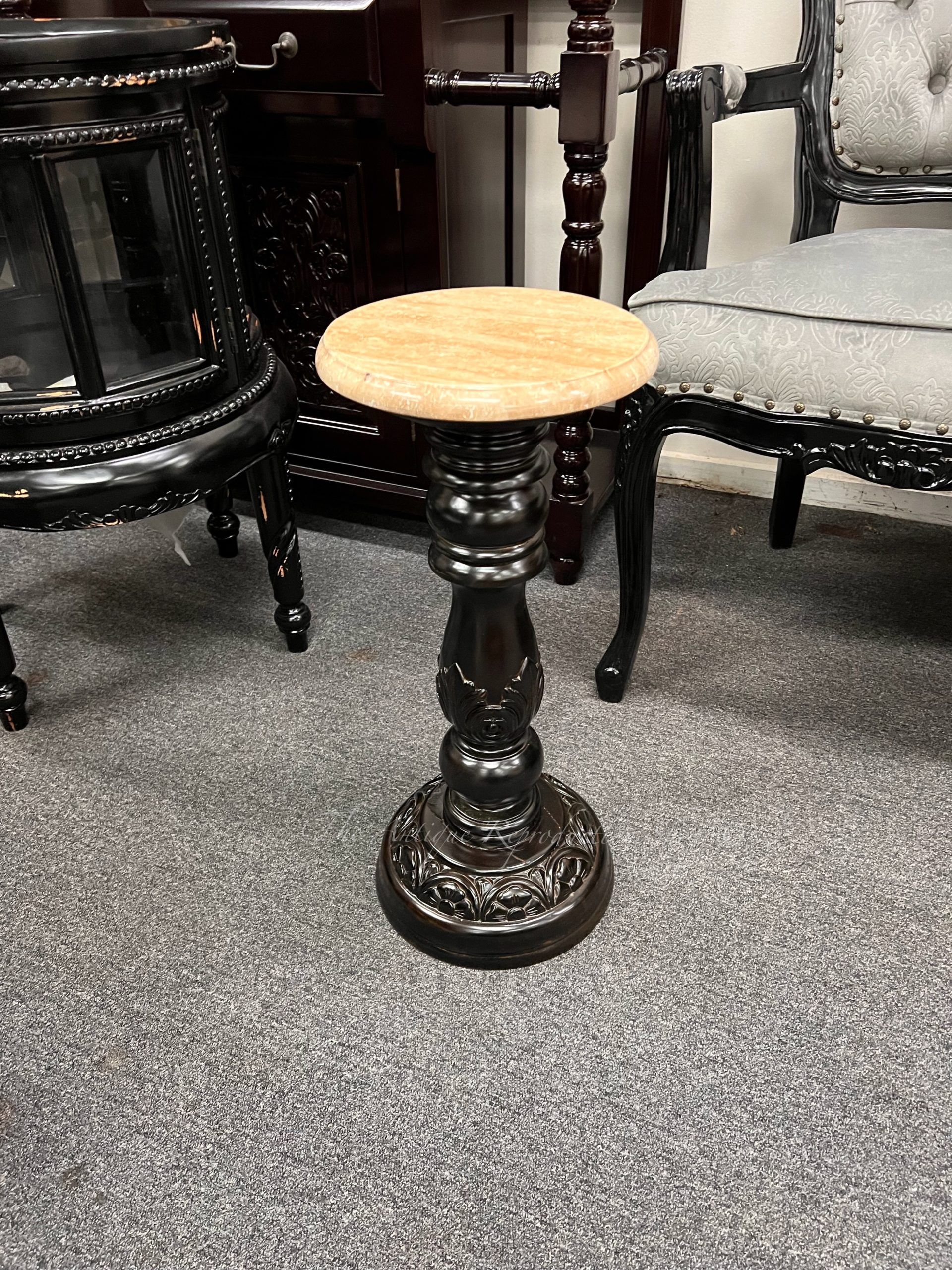 Victorian Art Deco Plant Stand Black With Marble Top – Antique Reproduction  Shop Throughout Black Marble Plant Stands (View 2 of 15)