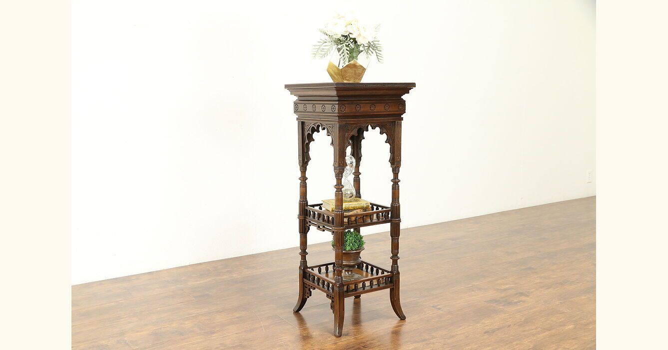 Victorian Eastlake Cherry Plant Stand Or Sculpture Pedestal Inside Cherry Pedestal Plant Stands (View 9 of 15)