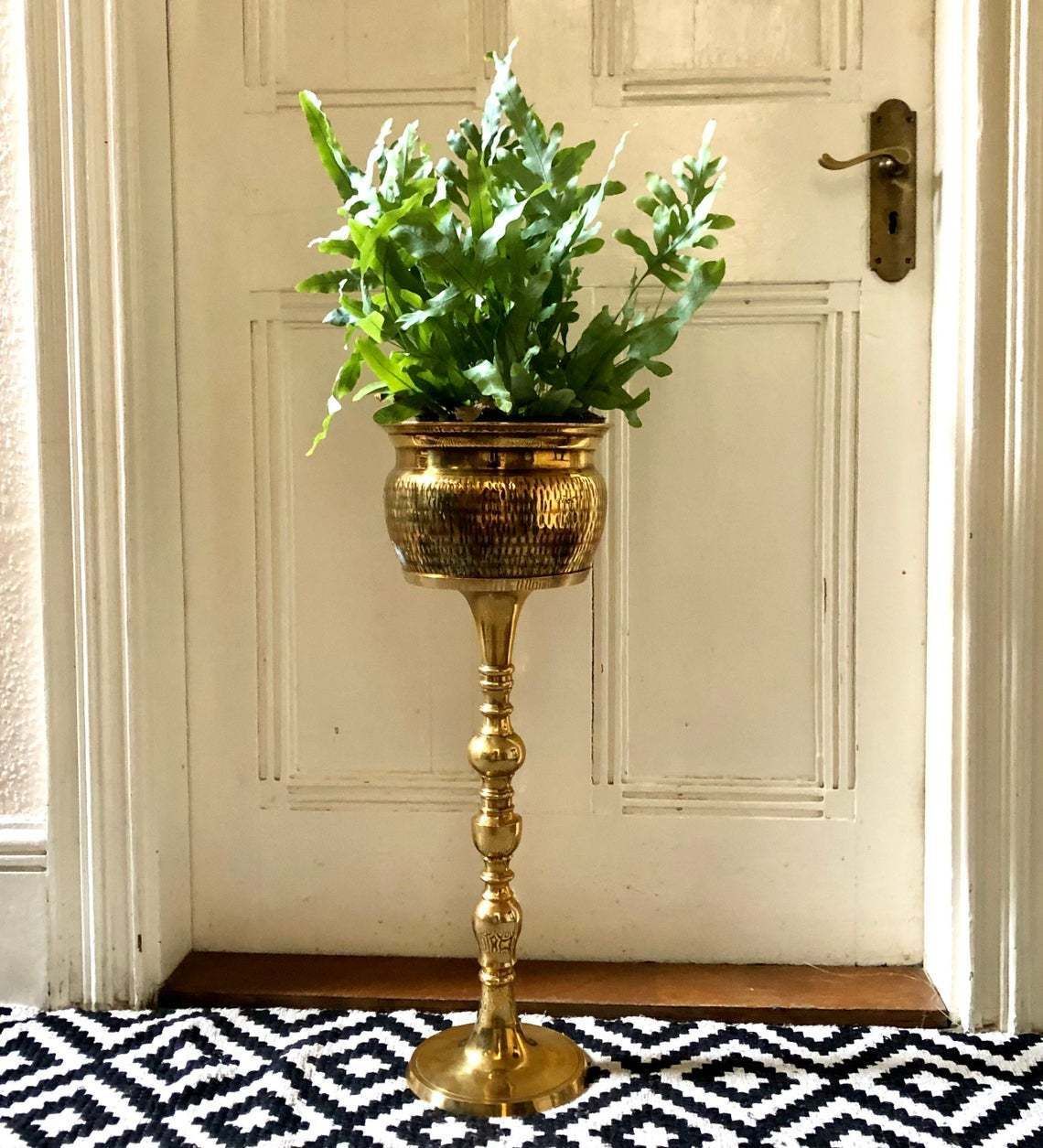 Vintage Brass Planter And Plant Stand 25”, Tall Pedestal And Brass  Jardiniere, Gold Plinth | Vinterior Intended For Brass Plant Stands (View 6 of 15)