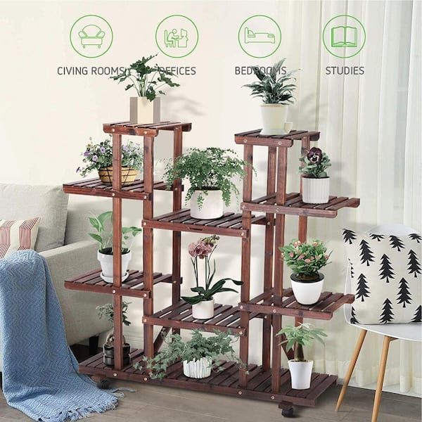 Vivosun Plant Display Shelf Indoor/Outdoor Wood Plant Stand (6 Tier)  X002Hyitct – The Home Depot Intended For Wooden Plant Stands (View 14 of 15)
