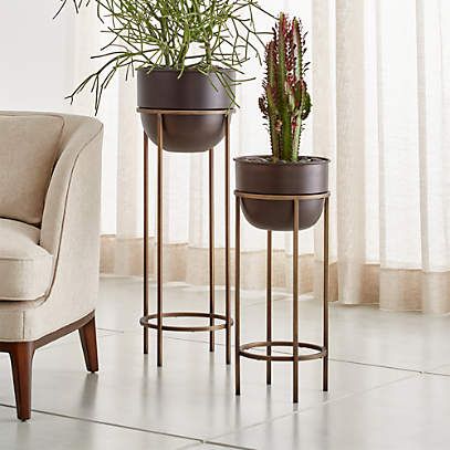 Wesley Metal Plant Stands | Crate & Barrel For Bronze Small Plant Stands (View 3 of 15)