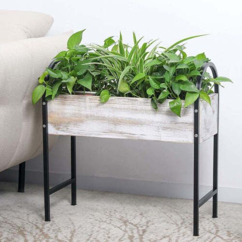 Wood & Black Metal Framed Indoor, Outdoor Raised Garden Planter Box  Plant Stand | Ebay With Plant Stands With Flower Box (View 7 of 15)