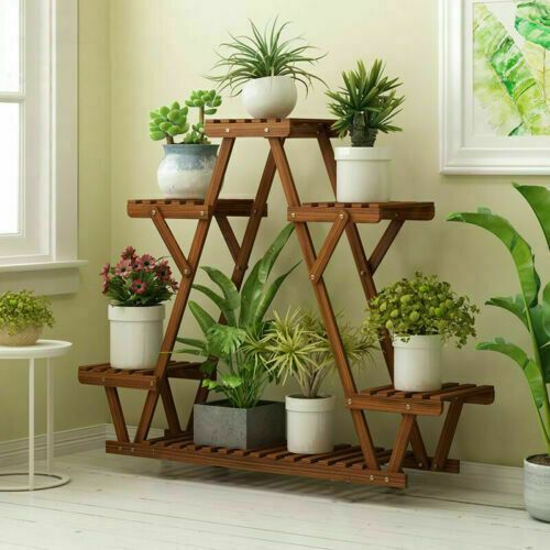 Wood Plant Stand Indoor Outdoor Carbonized Triangle 6 Tiered Corner Plant  Rack 7427059917630 | Ebay Intended For Wooden Plant Stands (View 7 of 15)