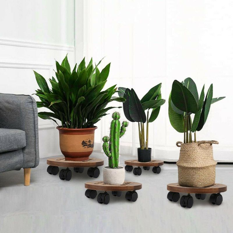 Wooden Round Planter Caddies 14 Inch Universal Wheels Plant Stand Flower Pot  Rack With Wheels Indoor Outdoor Decoration – Pot Trays – Aliexpress Pertaining To 14 Inch Plant Stands (View 9 of 15)