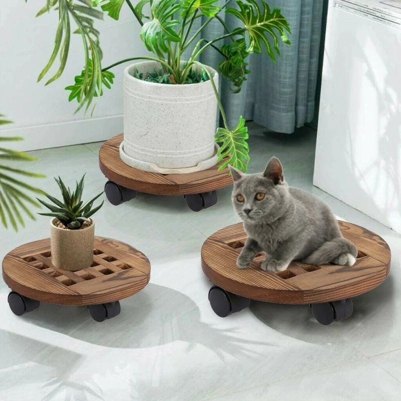 Wooden Round Planter Caddies 14 Inch Universal Wheels Plant Stand Flower Pot  Rack With Wheels Indoor Outdoor Decoration|Pot Trays| – Aliexpress With 14 Inch Plant Stands (View 5 of 15)