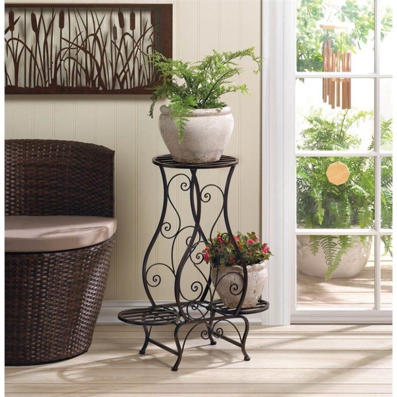 Zingz & Thingz Hourglass Triple Metal Plant Stand In Brown | Cymax Business Inside Brown Metal Plant Stands (View 7 of 15)
