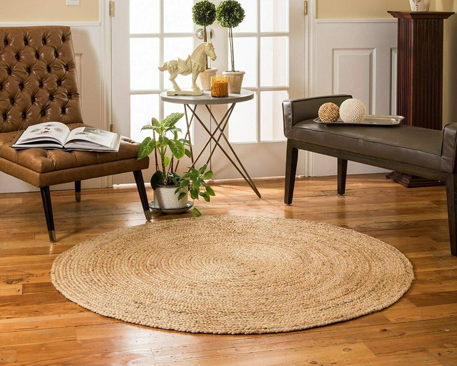 120Cm, Hand Woven Braided Jute Area Rug, Round, Reversible,Color May Vary |  Ebay Throughout Hand Woven Braided Rugs (Photo 15 of 15)