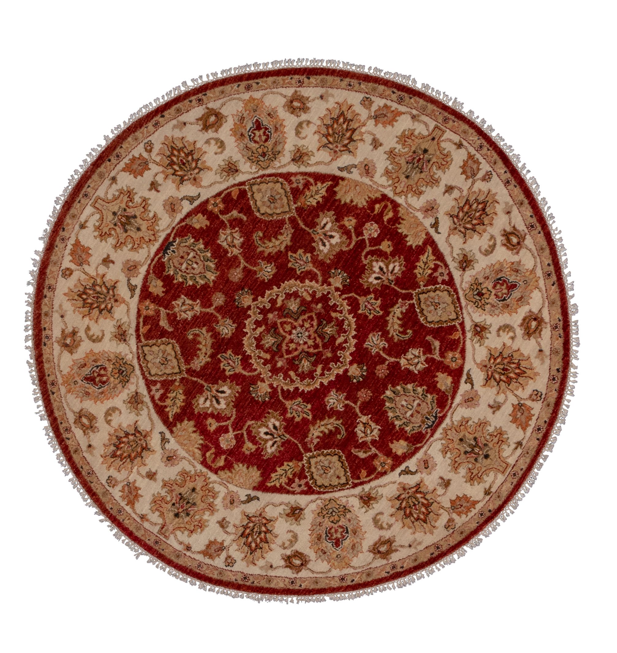 5' Round Red Beige Wool Area Rug – 2021 Rugsimple Template Pertaining To Beige Round Rugs (View 14 of 15)