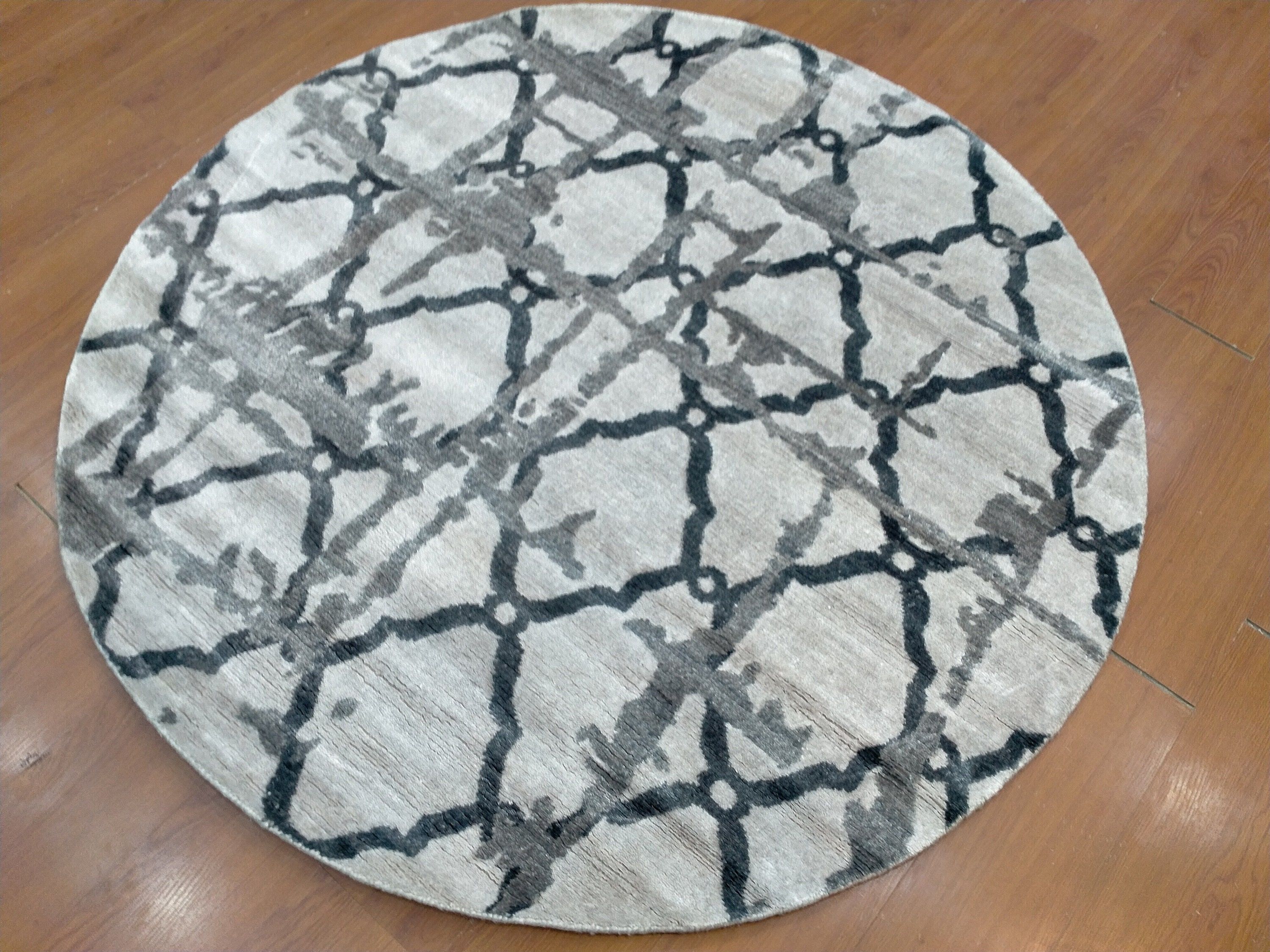 5'X5' Round Rug Modern Luxury Hand Knotted Bamboo – Etsy Regarding Gray Bamboo Round Rugs (View 4 of 15)