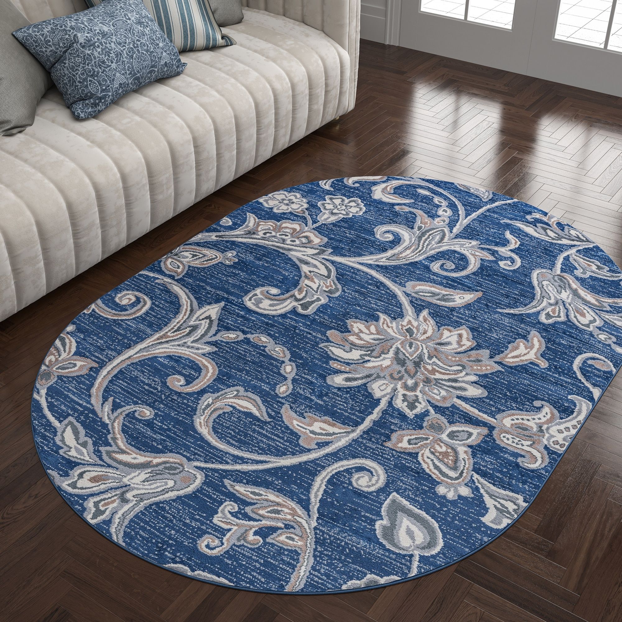 Alise Rugs Carrington Transitional Floral & Botanical Indoor Area Rug Navy  5'3'' X 7'3'' Oval Floral & Botanical 5' X 8' Indoor Living Room, Bedroom,  – Walmart Intended For Botanical Oval Rugs (View 5 of 15)