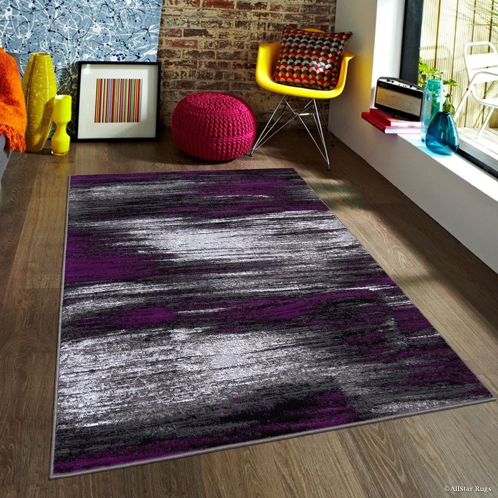 Allstar Exclusive Modern Brush Streak Pattern Area Rug – On Sale –  Overstock – 17083335 Intended For Purple Rugs (Photo 2 of 15)