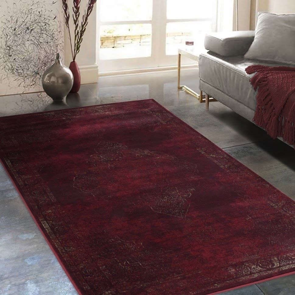 Allstar Rugs Distressed Wine Red And Burgundy Rectangular Accent Area Rug  With Beige Persian Design – 4Undefined 11"X7Undefined 0" – On Sale –  Overstock – 26052533 Throughout Burgundy Rugs (Photo 1 of 15)