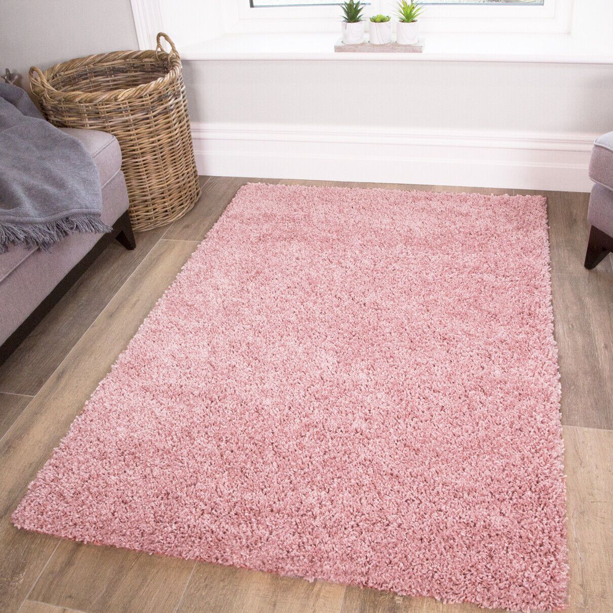 Baby Pink Shaggy Rug Soft Warm Thick Non Shed Cosy Plain Living Room Shaggy  Rugs | Ebay Within Light Pink Rugs (View 11 of 15)
