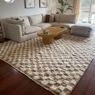 Beige And White Checkered Rug, Moroccan Custom Woven Rug, Beige Checkered  Rug | Ebay With Regard To Beige Rugs (View 15 of 15)